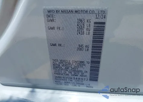 2025 Nissan Altima Sr Fwd z USA, uszkodzony, nr VIN 1N4BL4CV5SN348922